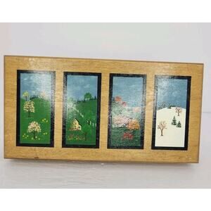 Vtg Wooden Keepsake Box Hand Painted Four Seasons 10x5x3 Approx.